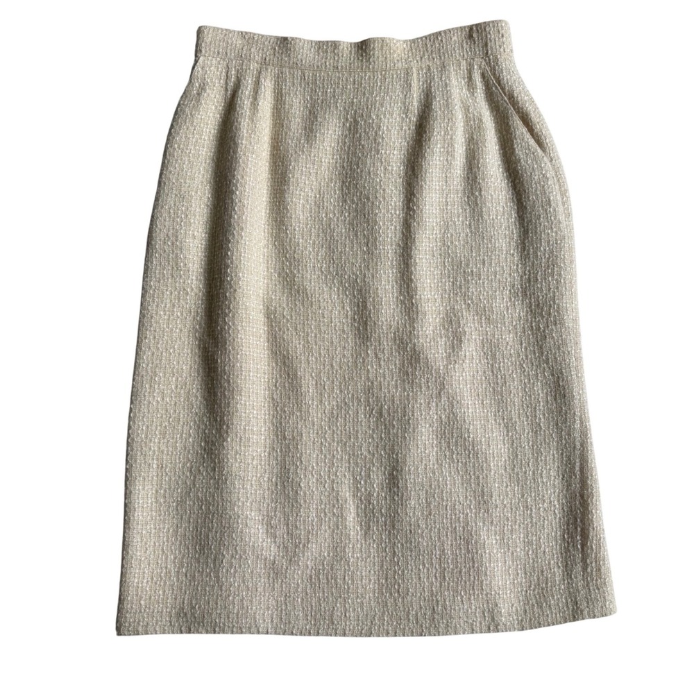 Vintage Evan-Picone Cream Knit Tweed Midi Skirt Minimalist Size 14